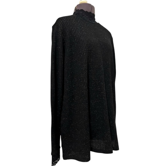 LOGO by Lori Goldstein Metallic Waffle Mock Neck Top Size S - Picture 2 of 10